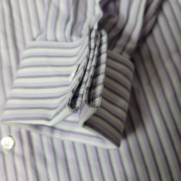 Brioni Men's Dress Formal Shirt Size L White And Purple Stripe French Cuff Grea - Picture 7 of 9
